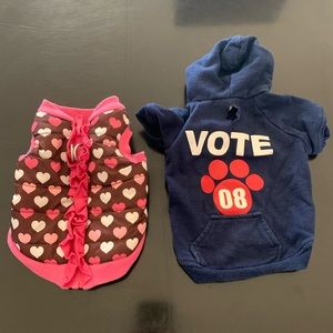 XXS dog zippered puffer vest and XXS dog hoodie